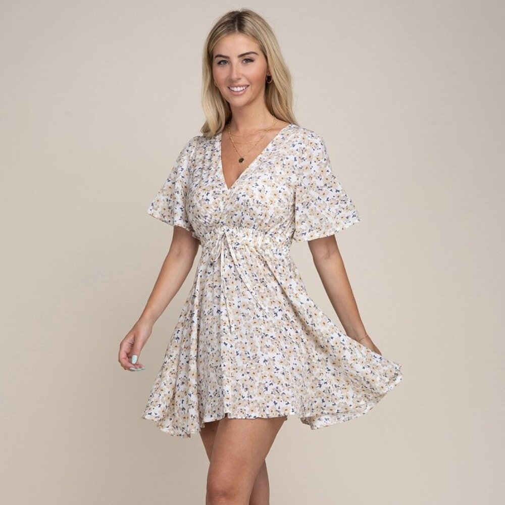 Wrap Bodice Chiffon Floral Dress